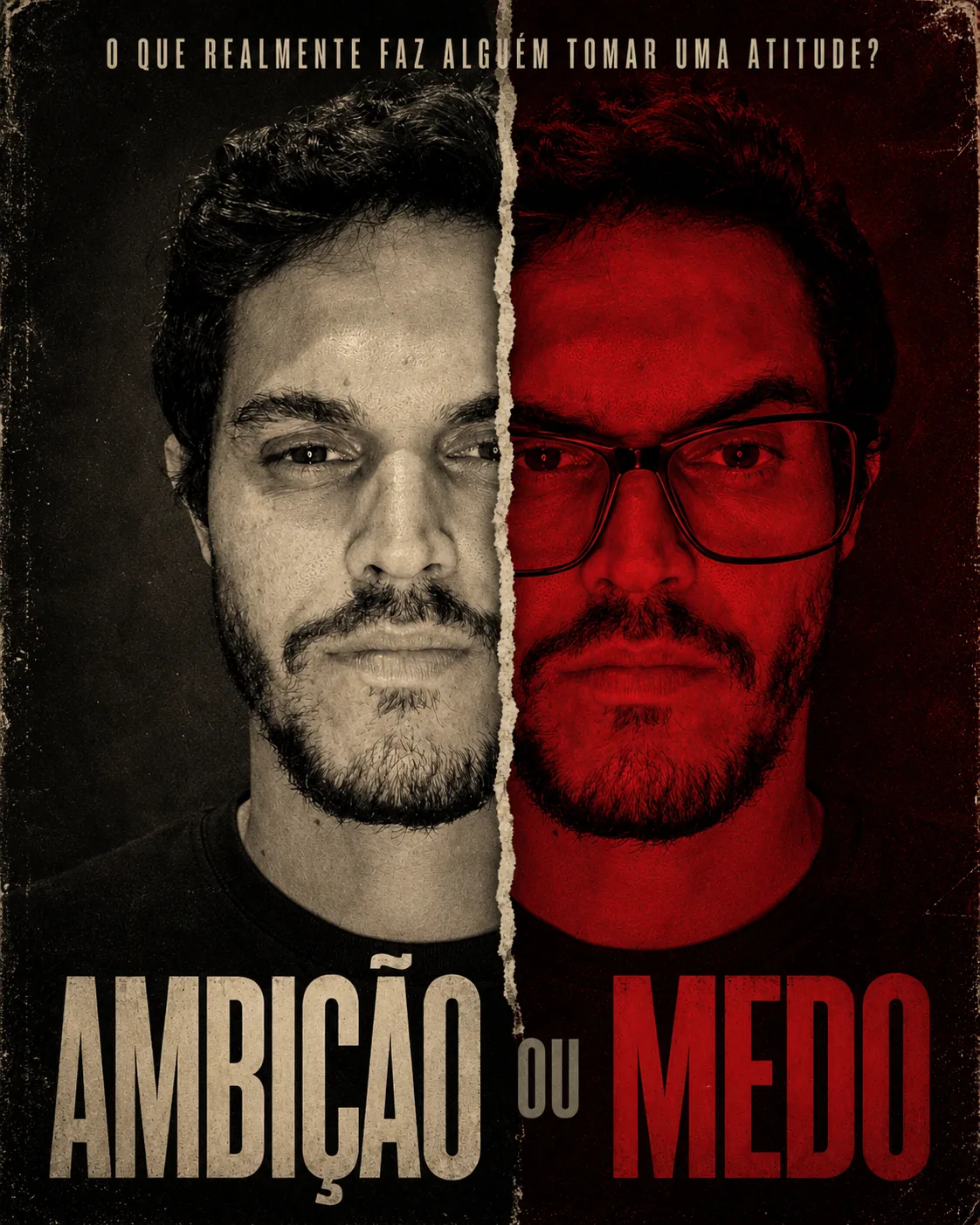 Ambição ou medo em uma composição dividida usada para explicar emoções na copy