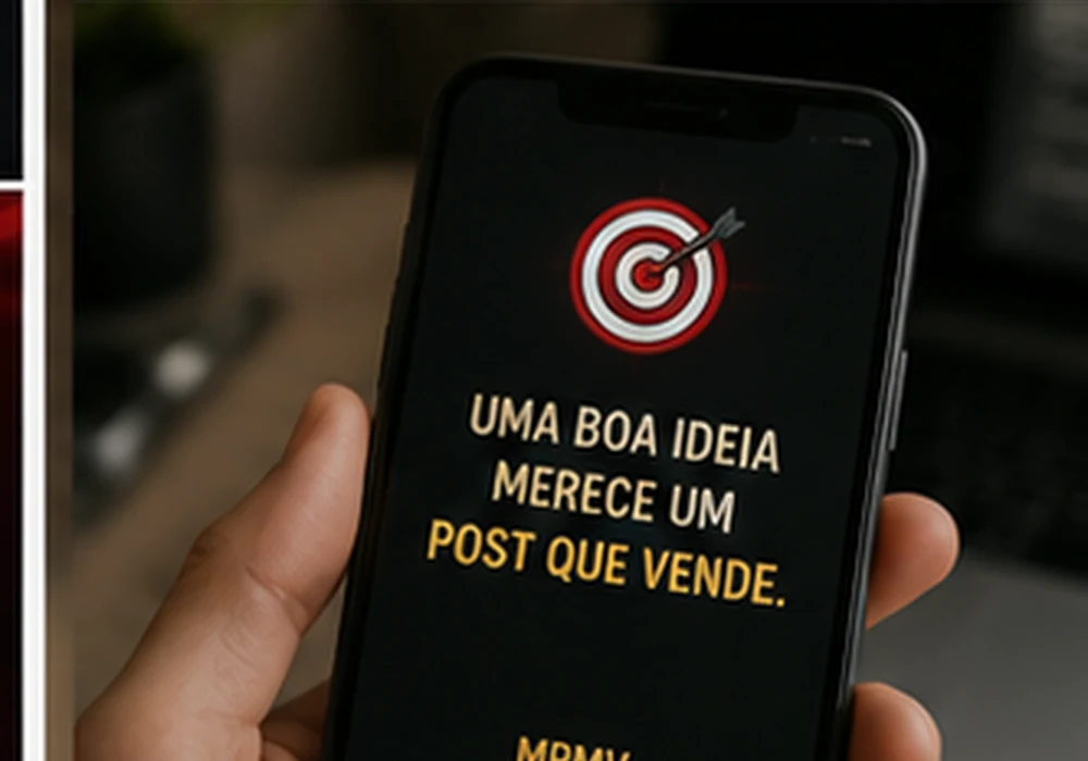 Celular com mensagem sobre transformar uma boa ideia em um post que vende